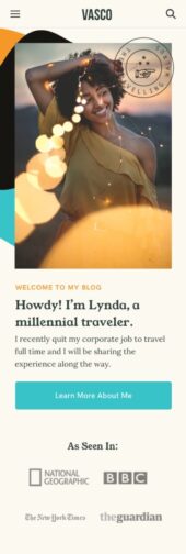 Mobile Responsive View for Vasco a free travel blog WordPress theme