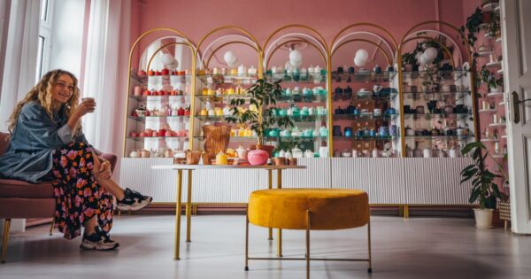 Andra from Flair Scent in her handmade soy candle studio sold online via Rosa2