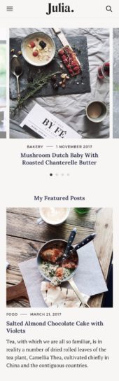 Mobile responsive View for Julia Lite a free food blog WordPress theme