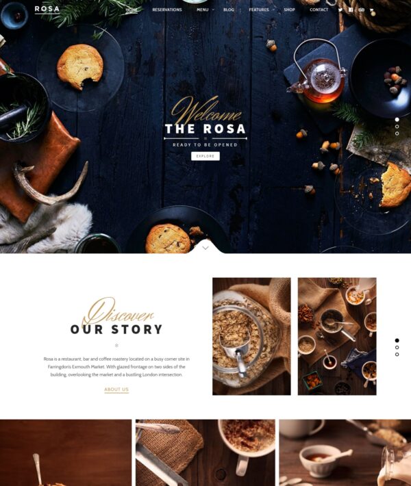 Rosa Lite Free restaurant WordPress theme Desktop View