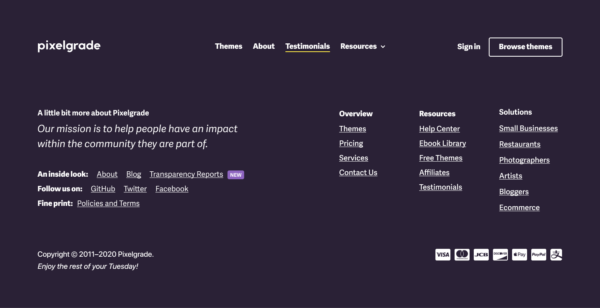 The process of designing the footer section of Pixelgrade
